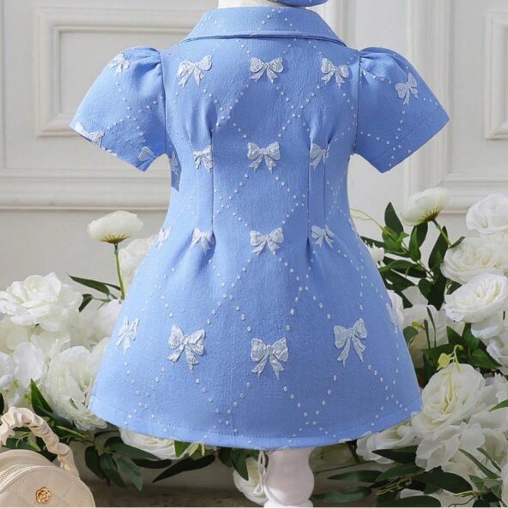 Blue Dress with White Bow Accents - Picture 2 of 3